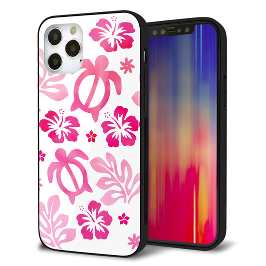 iPhone12 Pro 強化ガラス＆TPUスマホケース ガラプリ【SC879 ハワイアンアロハホヌ（ピンク）】