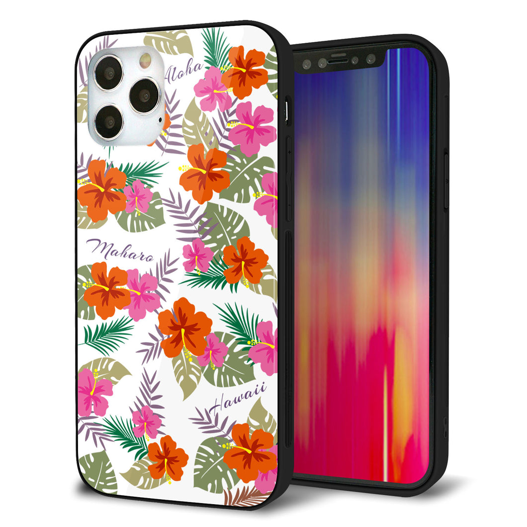 iPhone12 Pro 強化ガラス＆TPUスマホケース ガラプリ【SC884 ハワイアンアロハレトロ（ホワイト）】