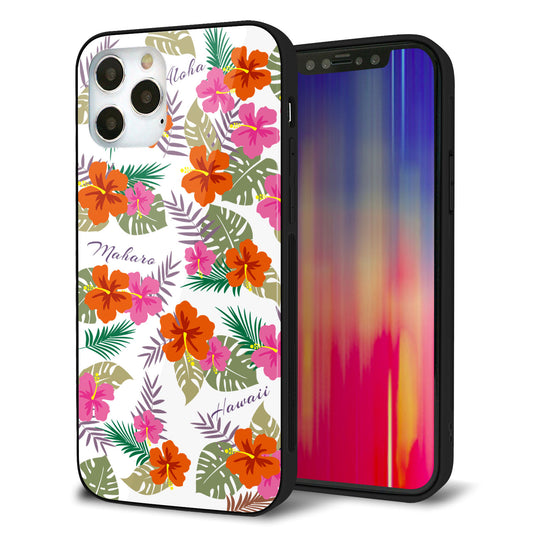 iPhone12 Pro 強化ガラス＆TPUスマホケース ガラプリ【SC884 ハワイアンアロハレトロ（ホワイト）】
