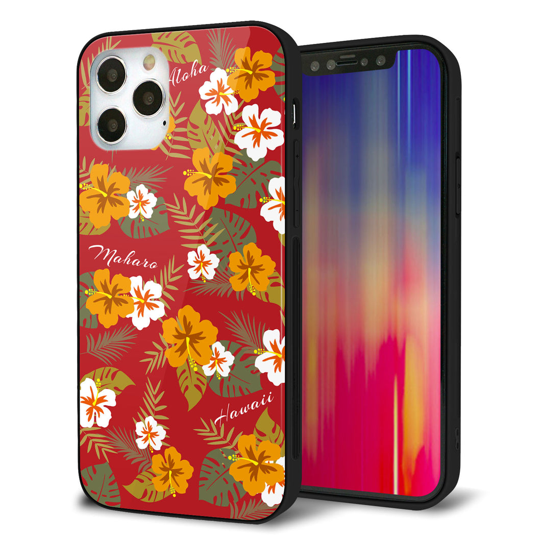 iPhone12 Pro 強化ガラス＆TPUスマホケース ガラプリ【SC885 ハワイアンアロハレトロ（レッド）】