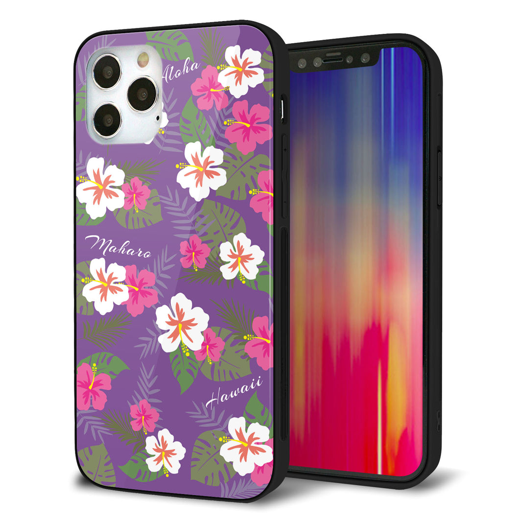 iPhone12 Pro 強化ガラス＆TPUスマホケース ガラプリ【SC886 ハワイアンアロハレトロ（パープル）】