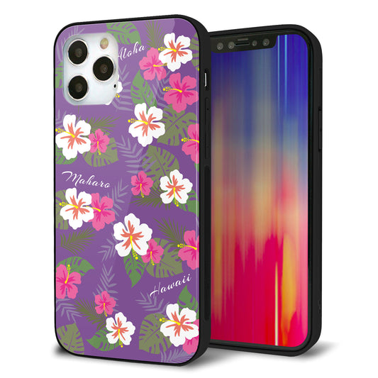 iPhone12 Pro 強化ガラス＆TPUスマホケース ガラプリ【SC886 ハワイアンアロハレトロ（パープル）】