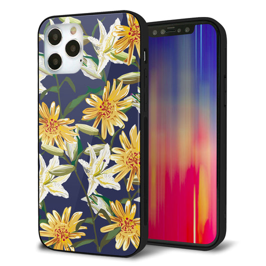 iPhone12 Pro 強化ガラス＆TPUスマホケース ガラプリ【SC893 ボタニカル デイジー＆リリー】