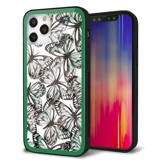 iPhone12 Pro 強化ガラス＆TPUスマホケース ガラプリ【SC902 ガーデンバタフライ グリーン】