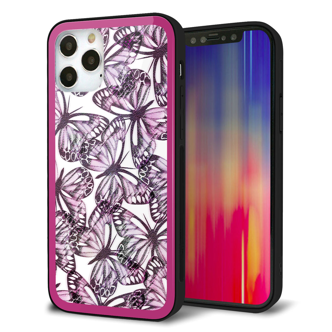 iPhone12 Pro 強化ガラス＆TPUスマホケース ガラプリ【SC904 ガーデンバタフライ ピンク】