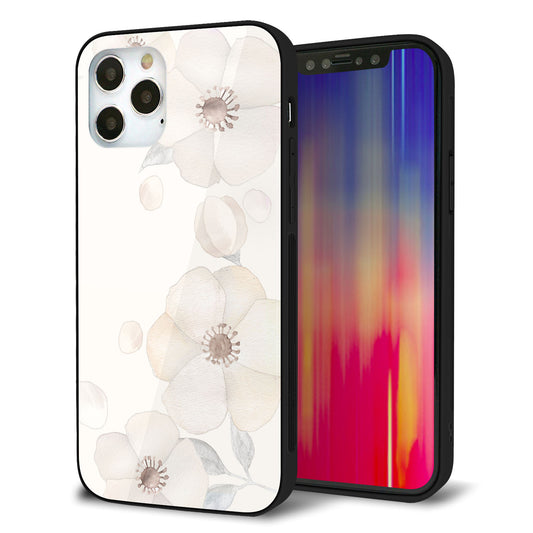 iPhone12 Pro 強化ガラス＆TPUスマホケース ガラプリ【SC952 ドゥ・フルール（セピア）】