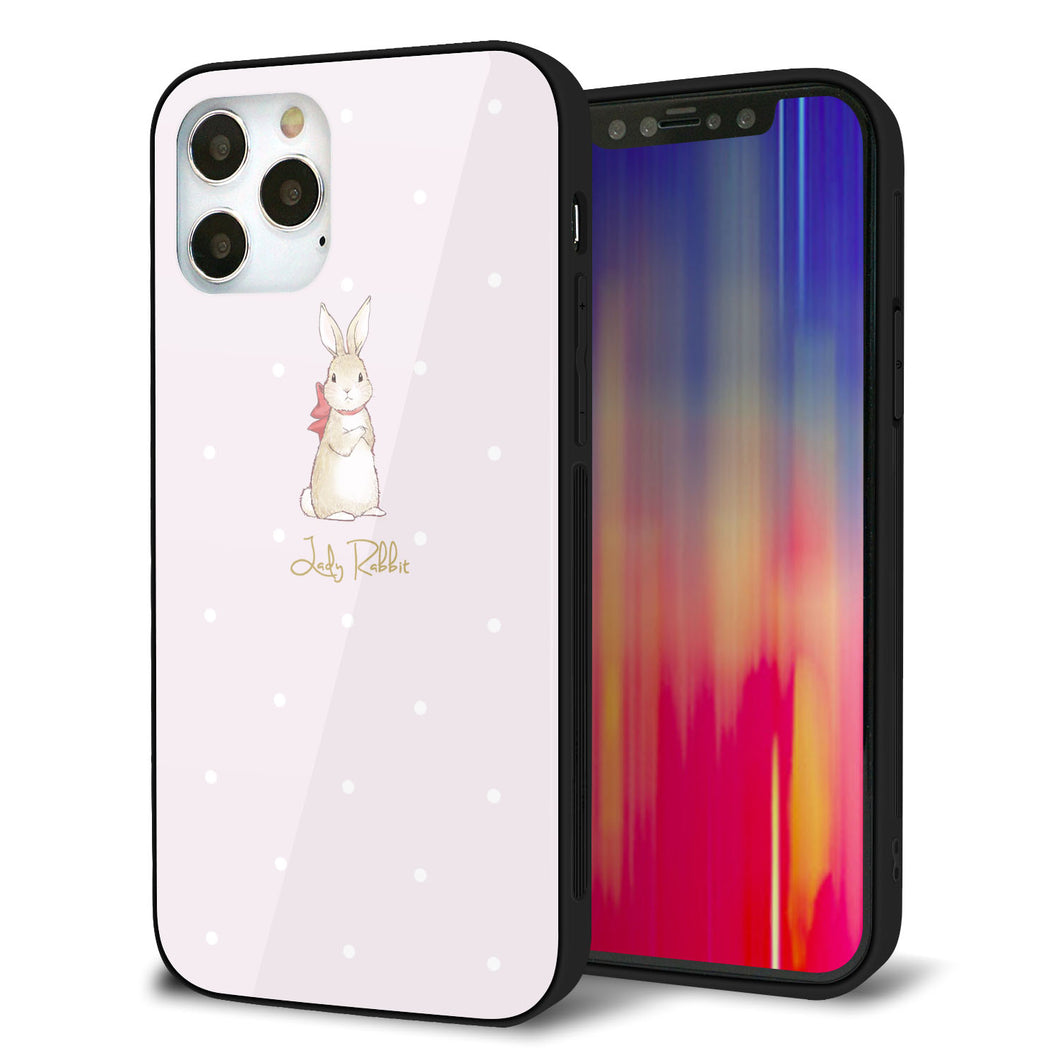 iPhone12 Pro 強化ガラス＆TPUスマホケース ガラプリ【SC966 Lady Rabbit ベージュピンクhp】