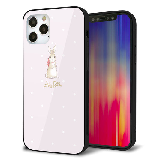 iPhone12 Pro 強化ガラス＆TPUスマホケース ガラプリ【SC966 Lady Rabbit ベージュピンクhp】