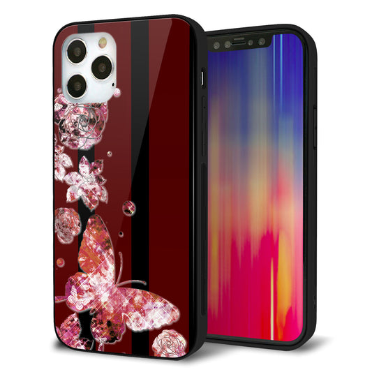 iPhone12 Pro 強化ガラス＆TPUスマホケース ガラプリ【VA814 宝石と蝶】