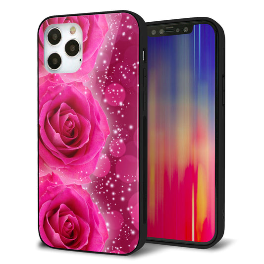 iPhone12 Pro 強化ガラス＆TPUスマホケース ガラプリ【VA815 3連のバラ】
