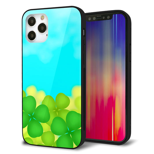 iPhone12 Pro 強化ガラス＆TPUスマホケース ガラプリ【VA820 四葉のクローバー畑】