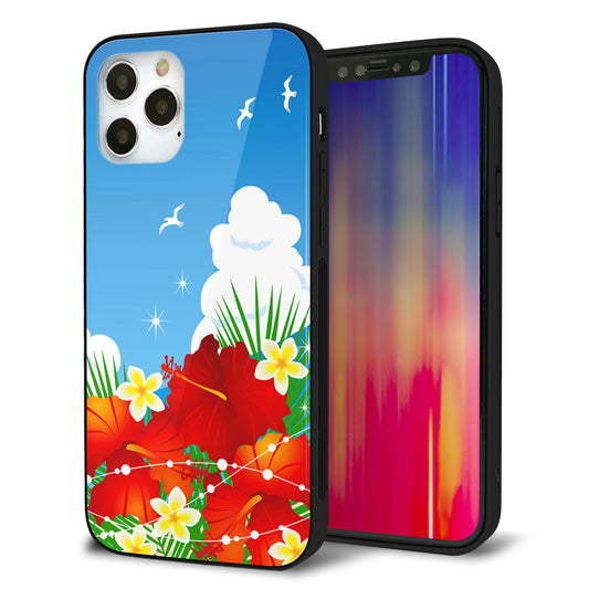 iPhone12 Pro 強化ガラス＆TPUスマホケース ガラプリ【VA821 ハイビスカスと青空】