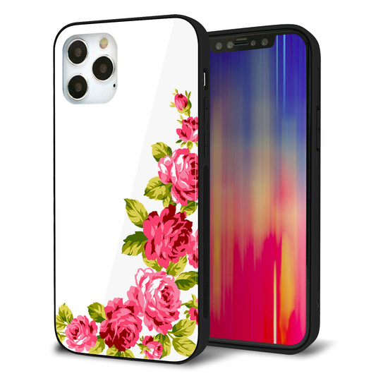iPhone12 Pro 強化ガラス＆TPUスマホケース ガラプリ【VA825 バラのフレーム(白)】