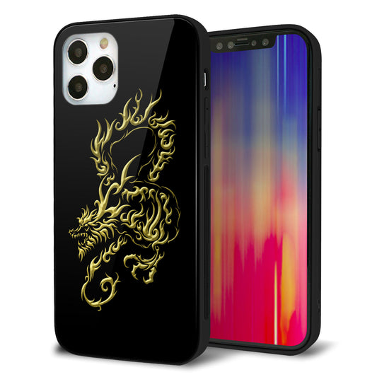 iPhone12 Pro 強化ガラス＆TPUスマホケース ガラプリ【VA831 闇と龍】