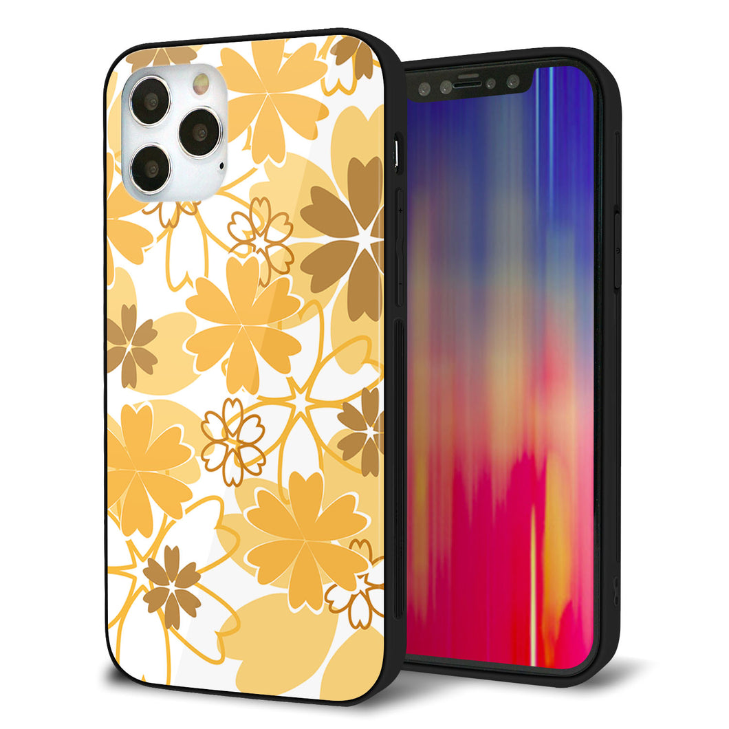 iPhone12 Pro 強化ガラス＆TPUスマホケース ガラプリ【VA959 重なり合う花 オレンジ】