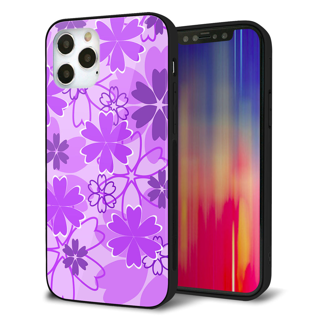 iPhone12 Pro 強化ガラス＆TPUスマホケース ガラプリ【VA960 重なり合う花 パープル】