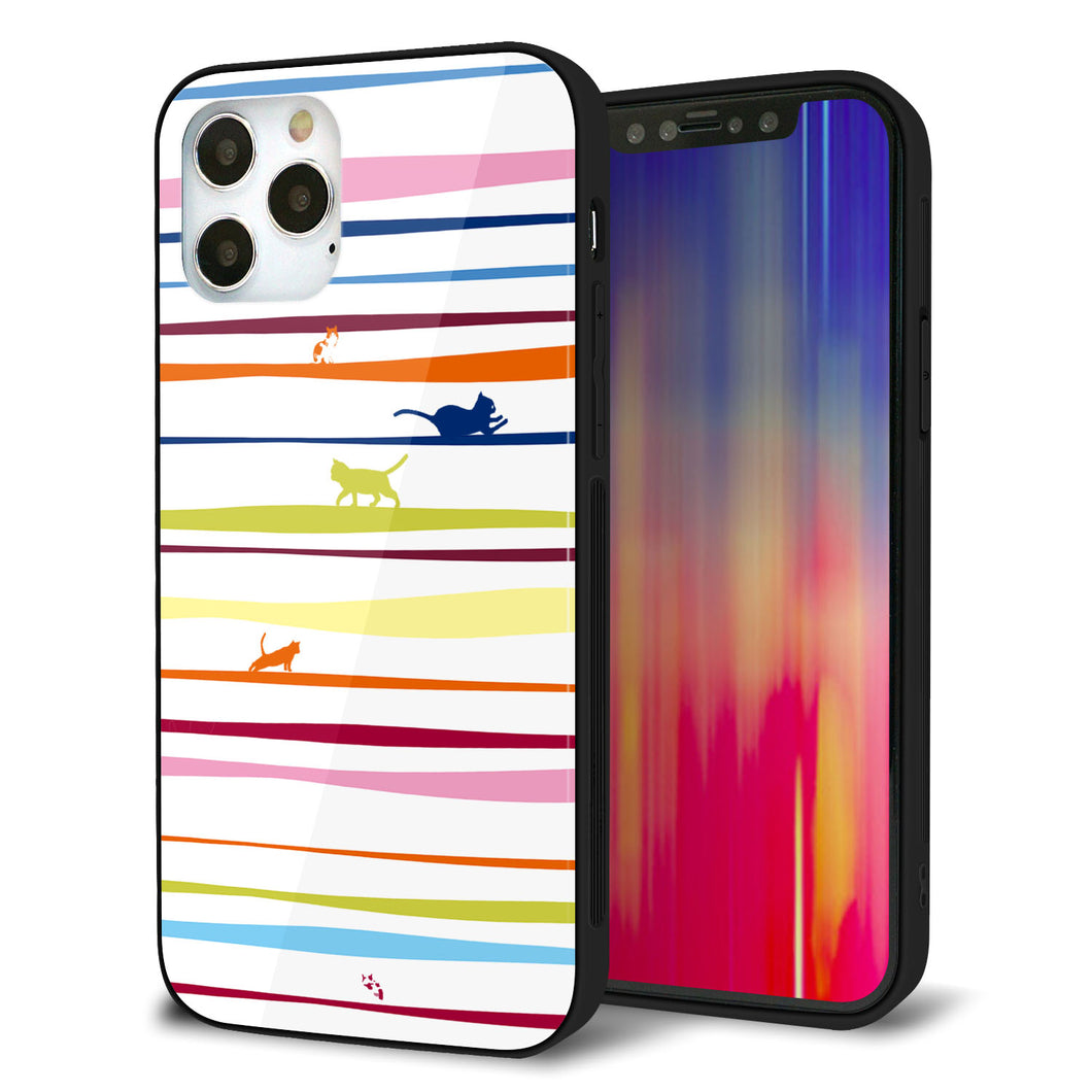 iPhone12 Pro 強化ガラス＆TPUスマホケース ガラプリ【YA893 ストライプネコ02 L】