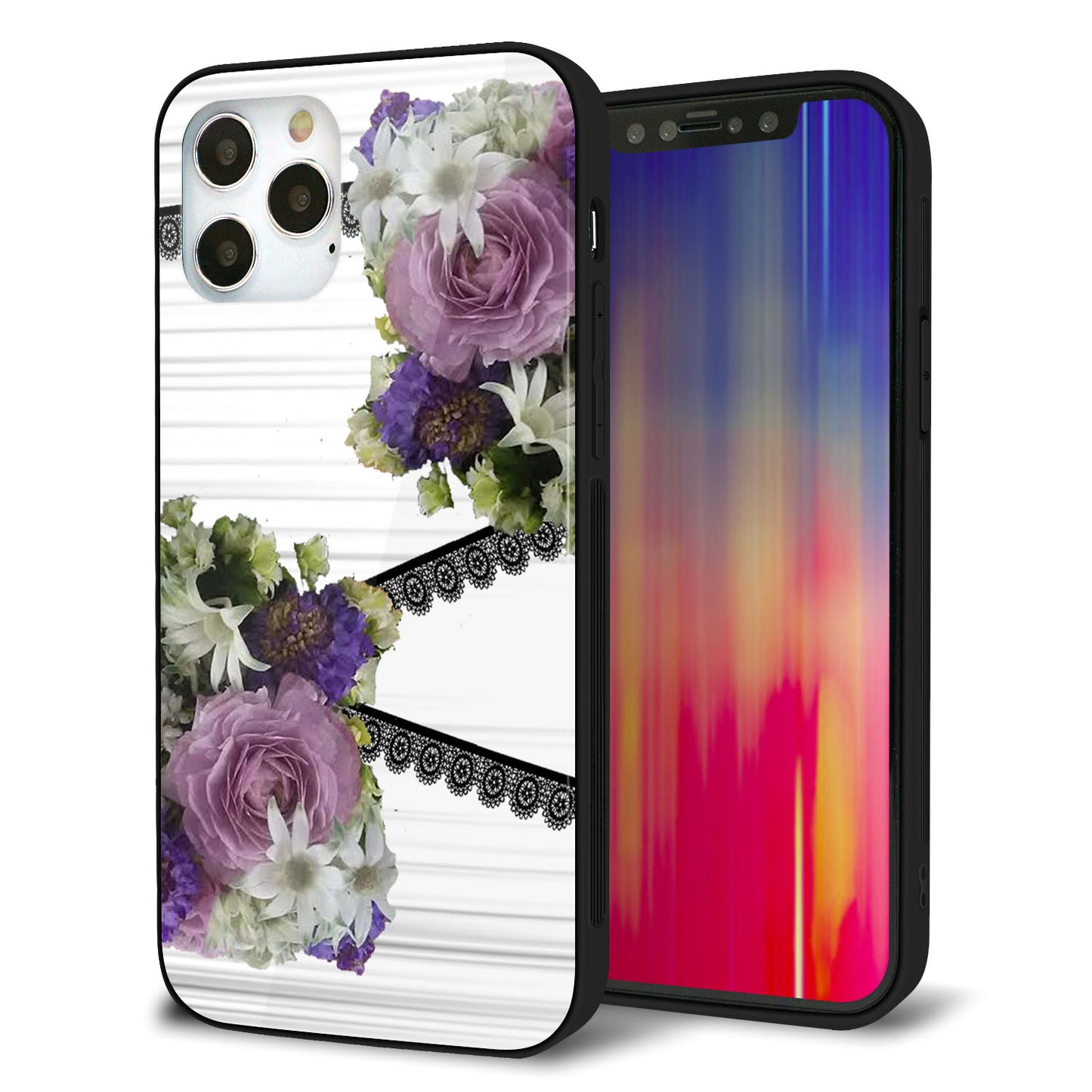 iPhone12 Pro 強化ガラス＆TPUスマホケース ガラプリ【YI888 フラワー９】