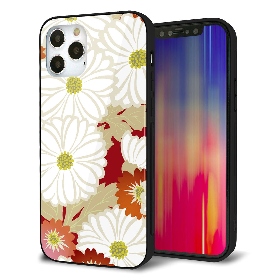 iPhone12 Pro 強化ガラス＆TPUスマホケース ガラプリ【YJ322 和柄 菊】