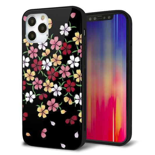 iPhone12 Pro 強化ガラス＆TPUスマホケース ガラプリ【YJ323 和柄 なでしこ】