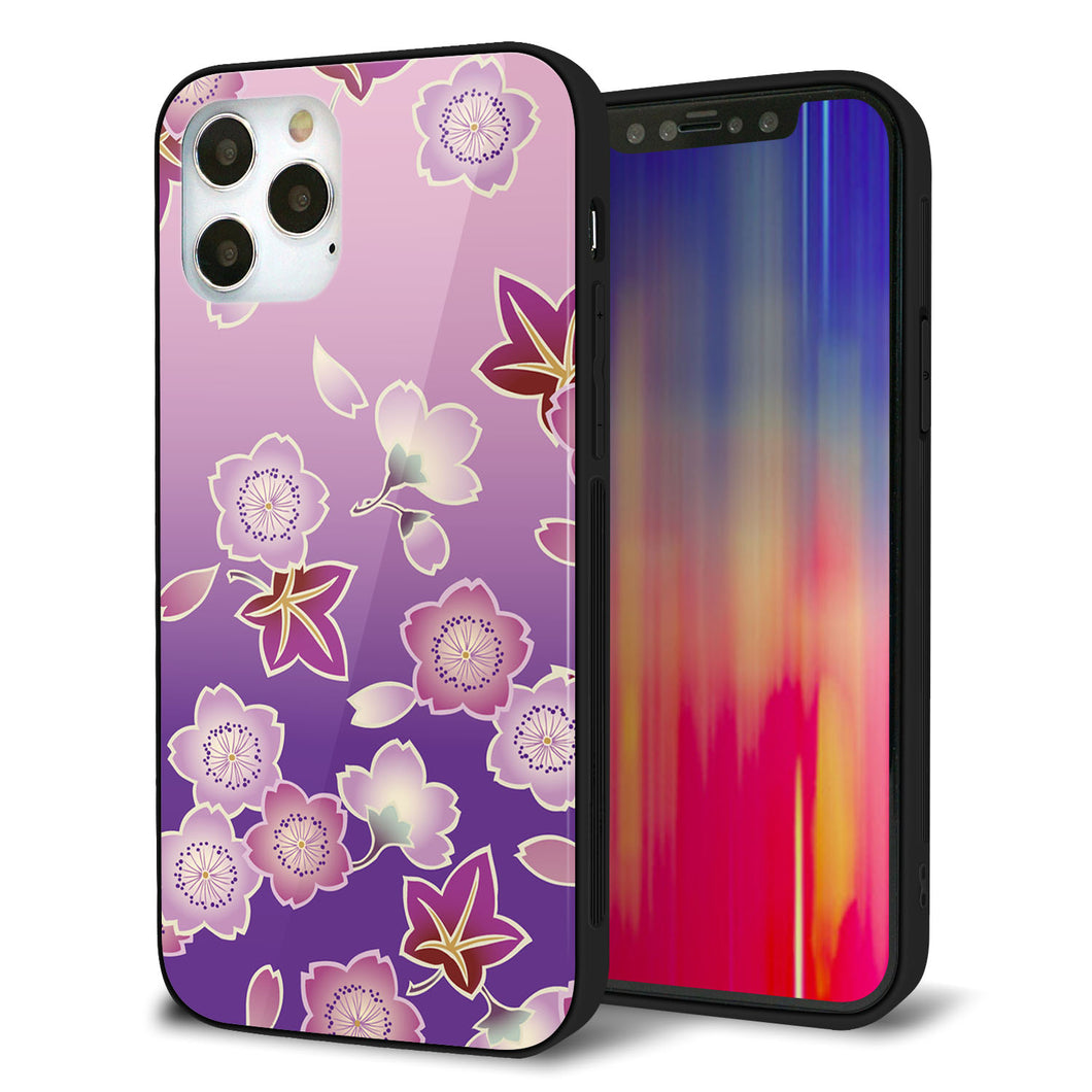 iPhone12 Pro 強化ガラス＆TPUスマホケース ガラプリ【YJ324 和柄 桜 もみじ】