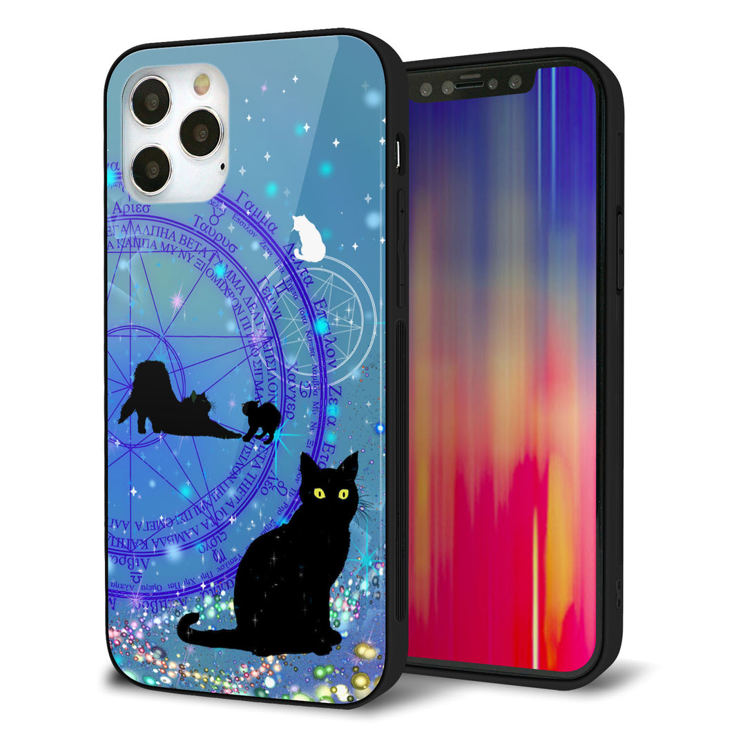 iPhone12 Pro 強化ガラス＆TPUスマホケース ガラプリ【YJ327 魔法陣猫 キラキラ かわいい】