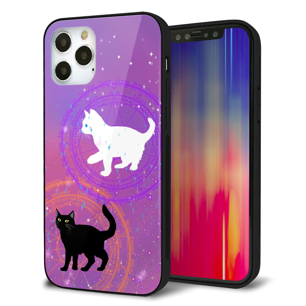 iPhone12 Pro 強化ガラス＆TPUスマホケース ガラプリ【YJ328 魔法陣猫 キラキラ かわいい ピンク】