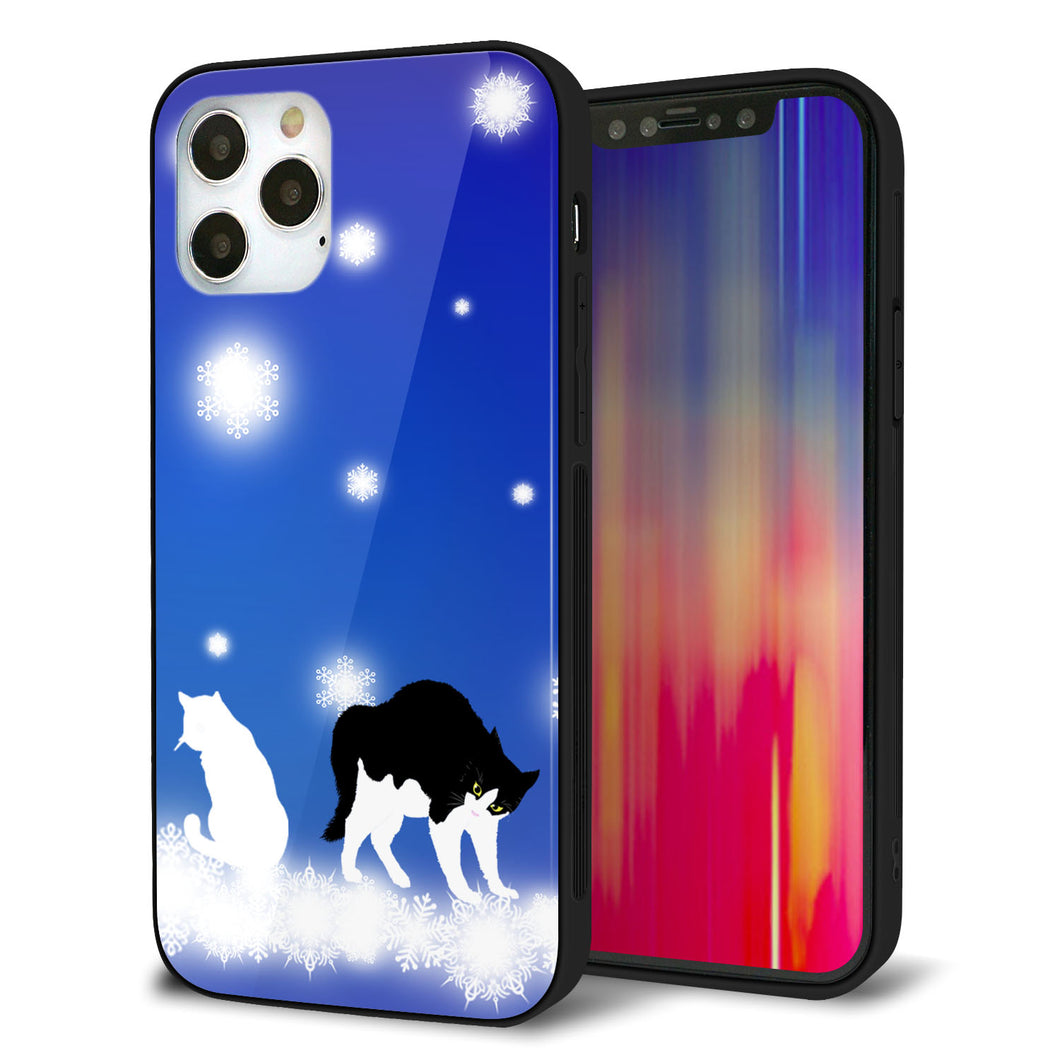 iPhone12 Pro 強化ガラス＆TPUスマホケース ガラプリ【YJ335 雪の結晶 はちわれ】