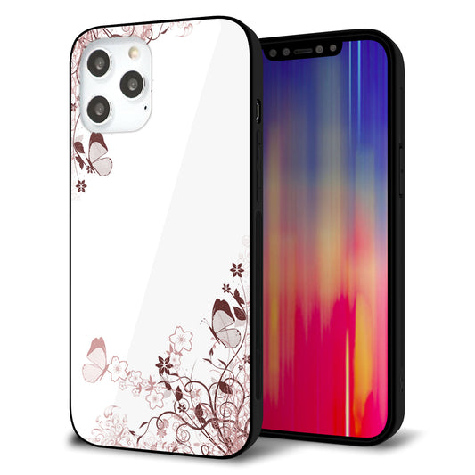 iPhone12 Pro Max 強化ガラス＆TPUスマホケース ガラプリ【142 桔梗と桜と蝶】