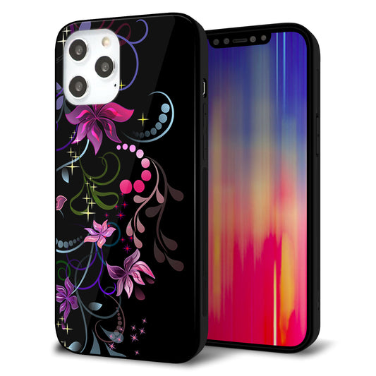 iPhone12 Pro Max 強化ガラス＆TPUスマホケース ガラプリ【263 闇に浮かぶ華】