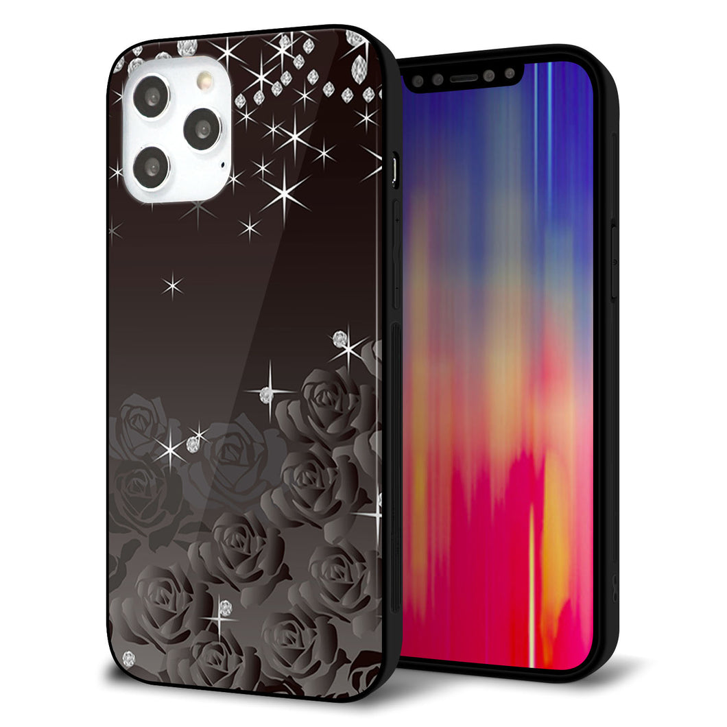 iPhone12 Pro Max 強化ガラス＆TPUスマホケース ガラプリ【327 薔薇とダイヤモンド】