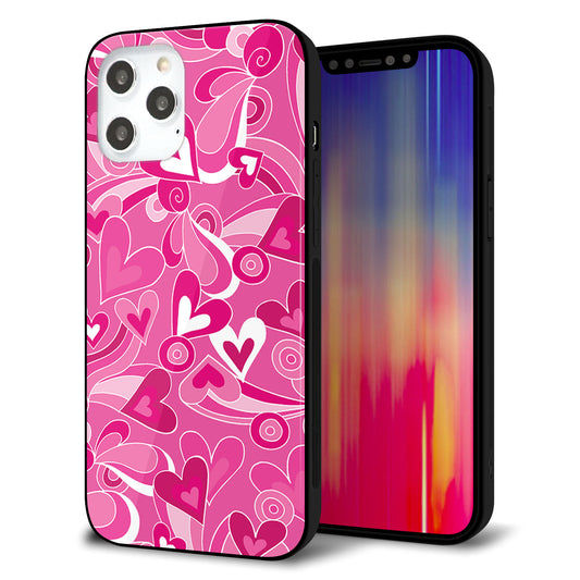 iPhone12 Pro Max 強化ガラス＆TPUスマホケース ガラプリ【383 ピンクのハート】
