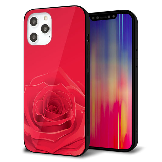 iPhone12 Pro Max 強化ガラス＆TPUスマホケース ガラプリ【395 赤いバラ】