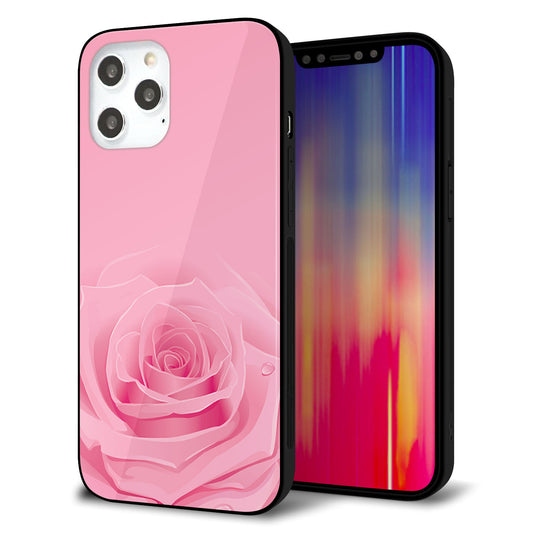 iPhone12 Pro Max 強化ガラス＆TPUスマホケース ガラプリ【401 ピンクのバラ】