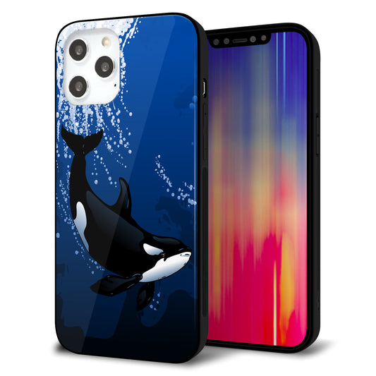 iPhone12 Pro Max 強化ガラス＆TPUスマホケース ガラプリ【423 シャチ】