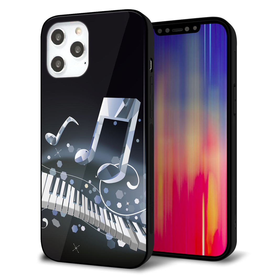 iPhone12 Pro Max 強化ガラス＆TPUスマホケース ガラプリ【575 鍵盤に踊る音】