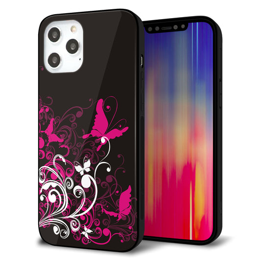 iPhone12 Pro Max 強化ガラス＆TPUスマホケース ガラプリ【585 闇に舞う蝶】
