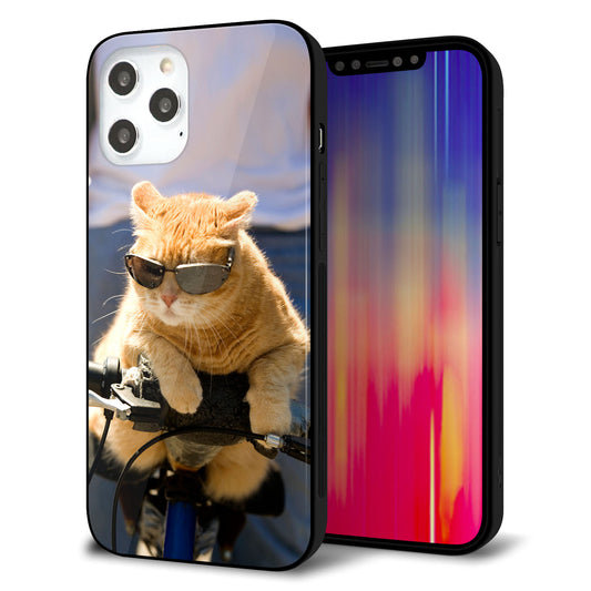 iPhone12 Pro Max 強化ガラス＆TPUスマホケース ガラプリ【595 にゃんとサイクル】