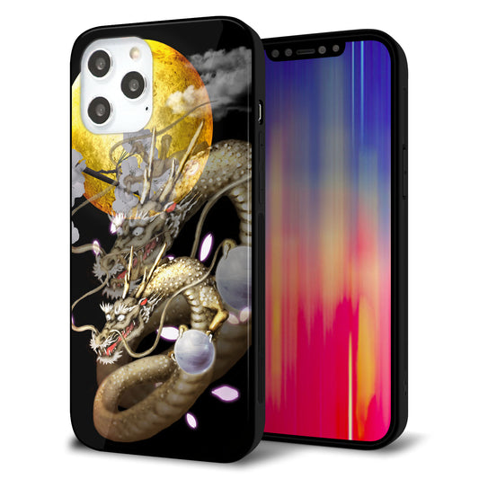 iPhone12 Pro Max 強化ガラス＆TPUスマホケース ガラプリ【1003 月と龍】