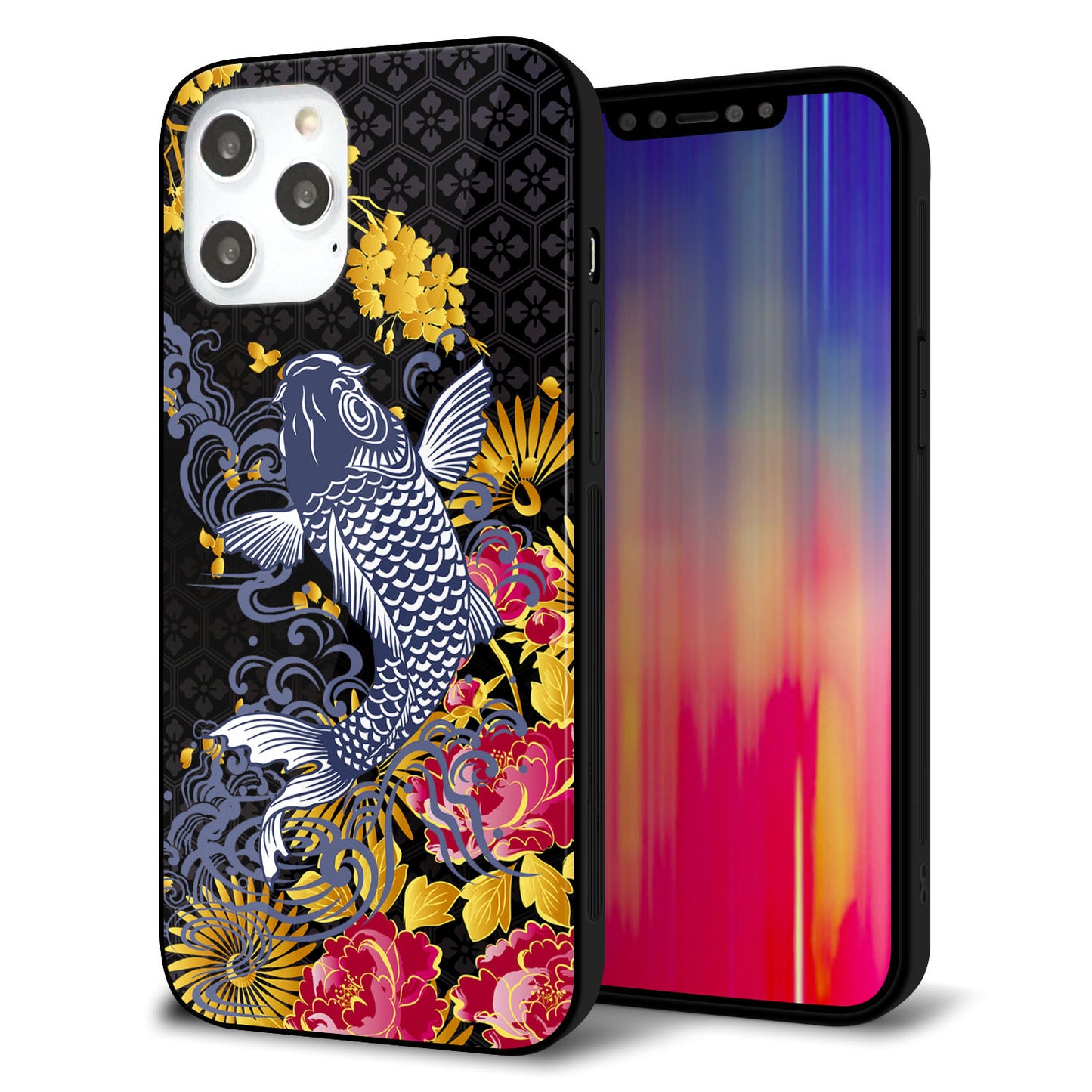 iPhone12 Pro Max 強化ガラス＆TPUスマホケース ガラプリ【1028 牡丹と鯉】
