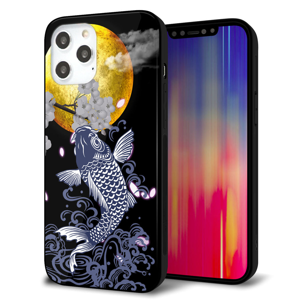 iPhone12 Pro Max 強化ガラス＆TPUスマホケース ガラプリ【1030 月と鯉】