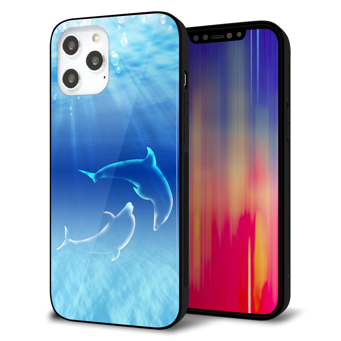 iPhone12 Pro Max 強化ガラス＆TPUスマホケース ガラプリ【1048 海の守り神イルカ】