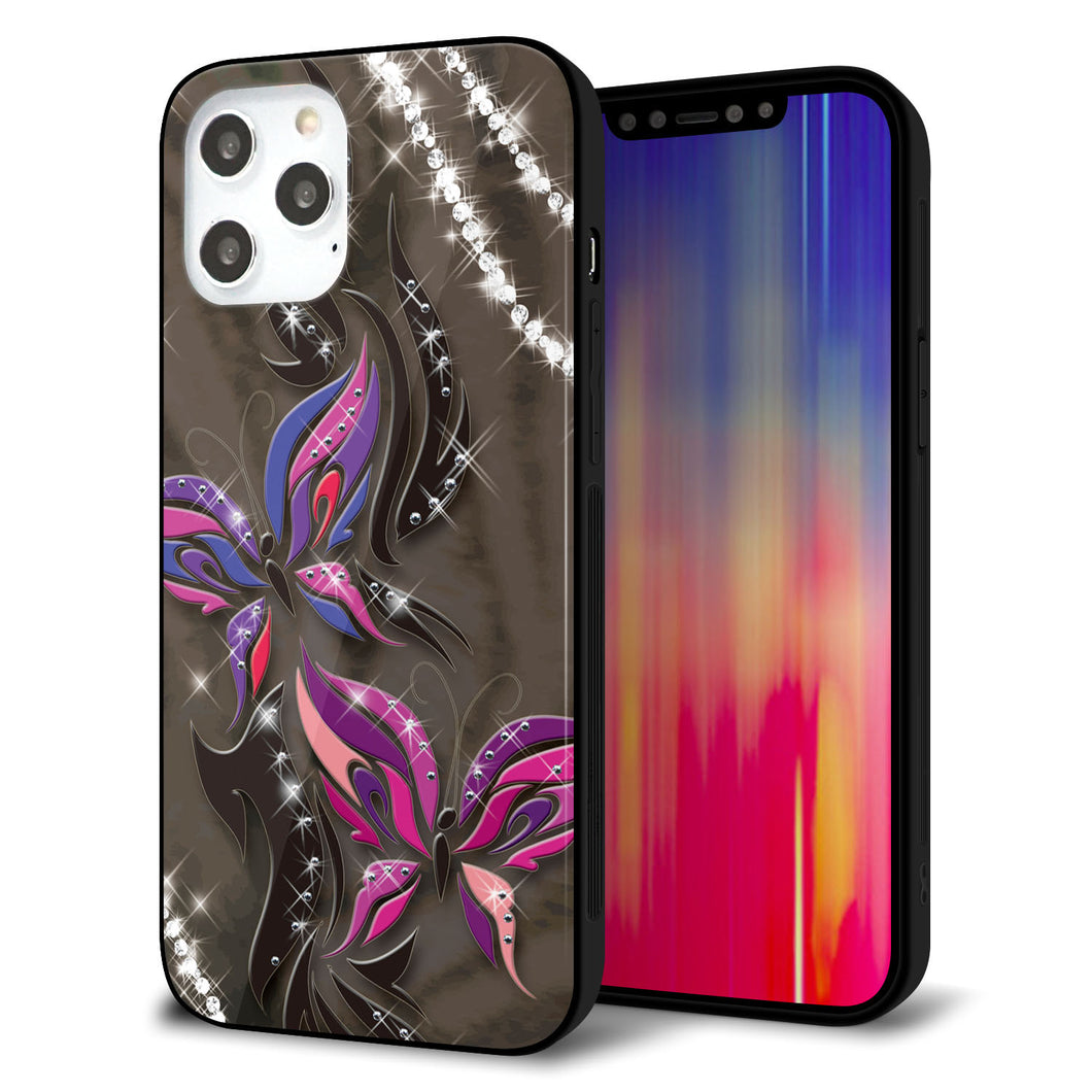 iPhone12 Pro Max 強化ガラス＆TPUスマホケース ガラプリ【1164 キラめくストーンと蝶】