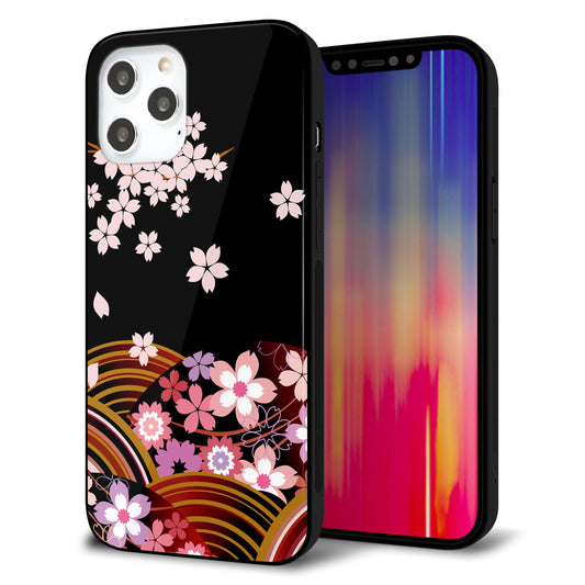 iPhone12 Pro Max 強化ガラス＆TPUスマホケース ガラプリ【1237 和柄＆筆文字・夜桜の宴】