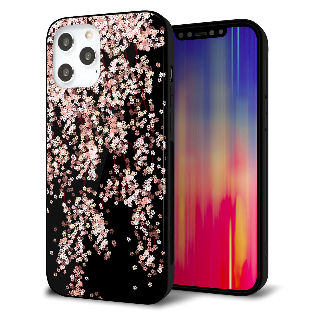 iPhone12 Pro Max 強化ガラス＆TPUスマホケース ガラプリ【1244 しだれ桜】