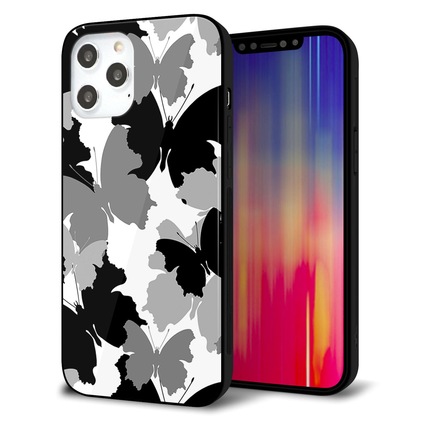 iPhone12 Pro Max 強化ガラス＆TPUスマホケース ガラプリ【1336 夜の蝶】
