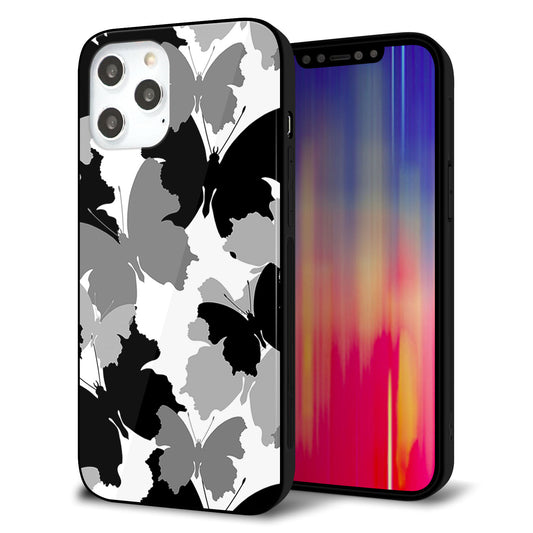 iPhone12 Pro Max 強化ガラス＆TPUスマホケース ガラプリ【1336 夜の蝶】