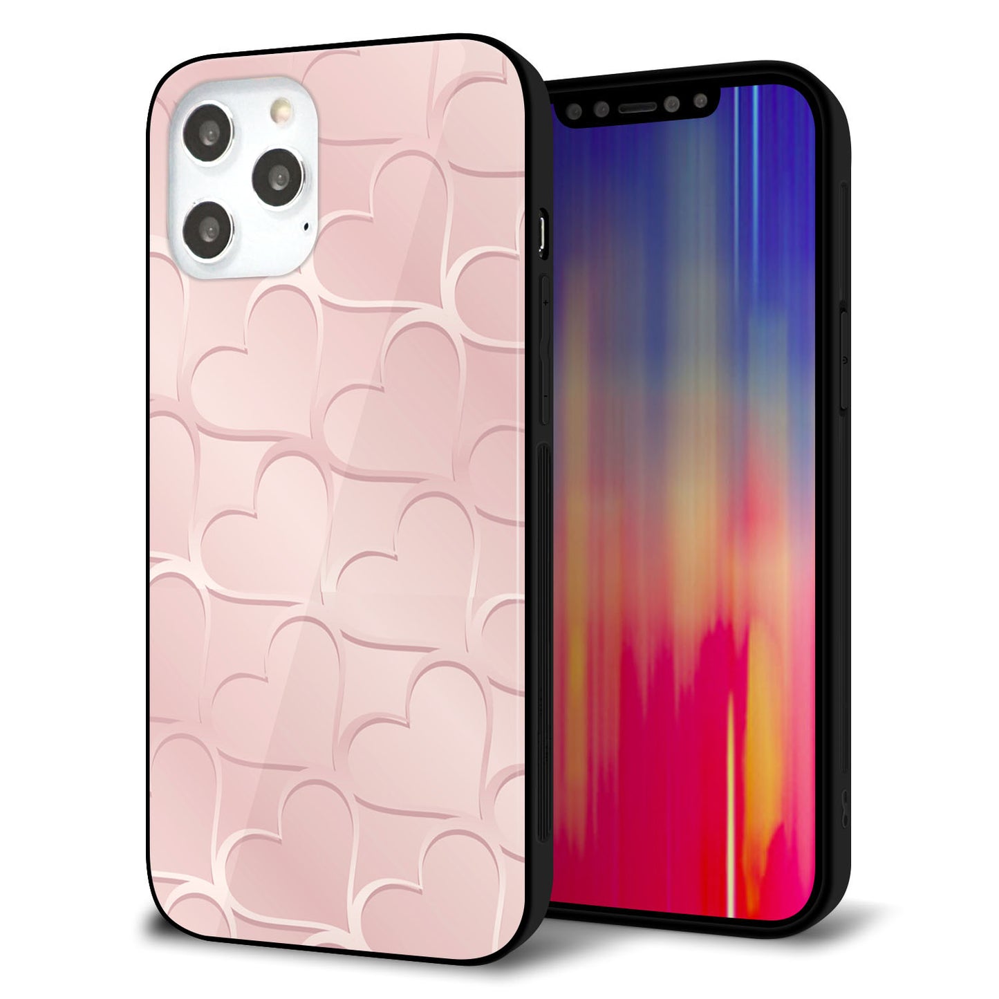 iPhone12 Pro Max 強化ガラス＆TPUスマホケース ガラプリ【1340 かくれハート（桜色）】
