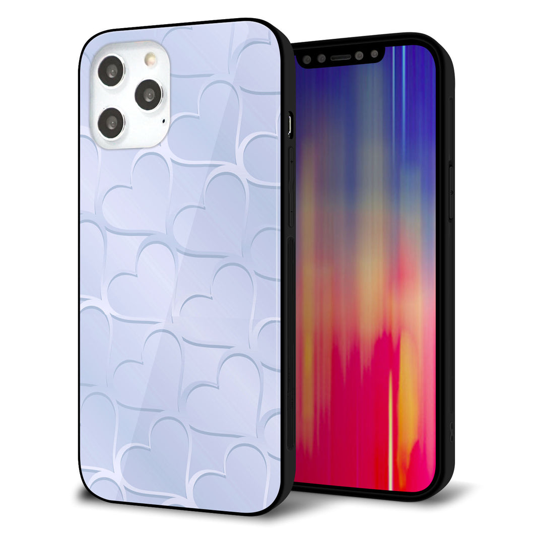 iPhone12 Pro Max 強化ガラス＆TPUスマホケース ガラプリ【1341 かくれハート（ブルー）】