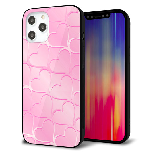 iPhone12 Pro Max 強化ガラス＆TPUスマホケース ガラプリ【1342 かくれハート（ピンク）】